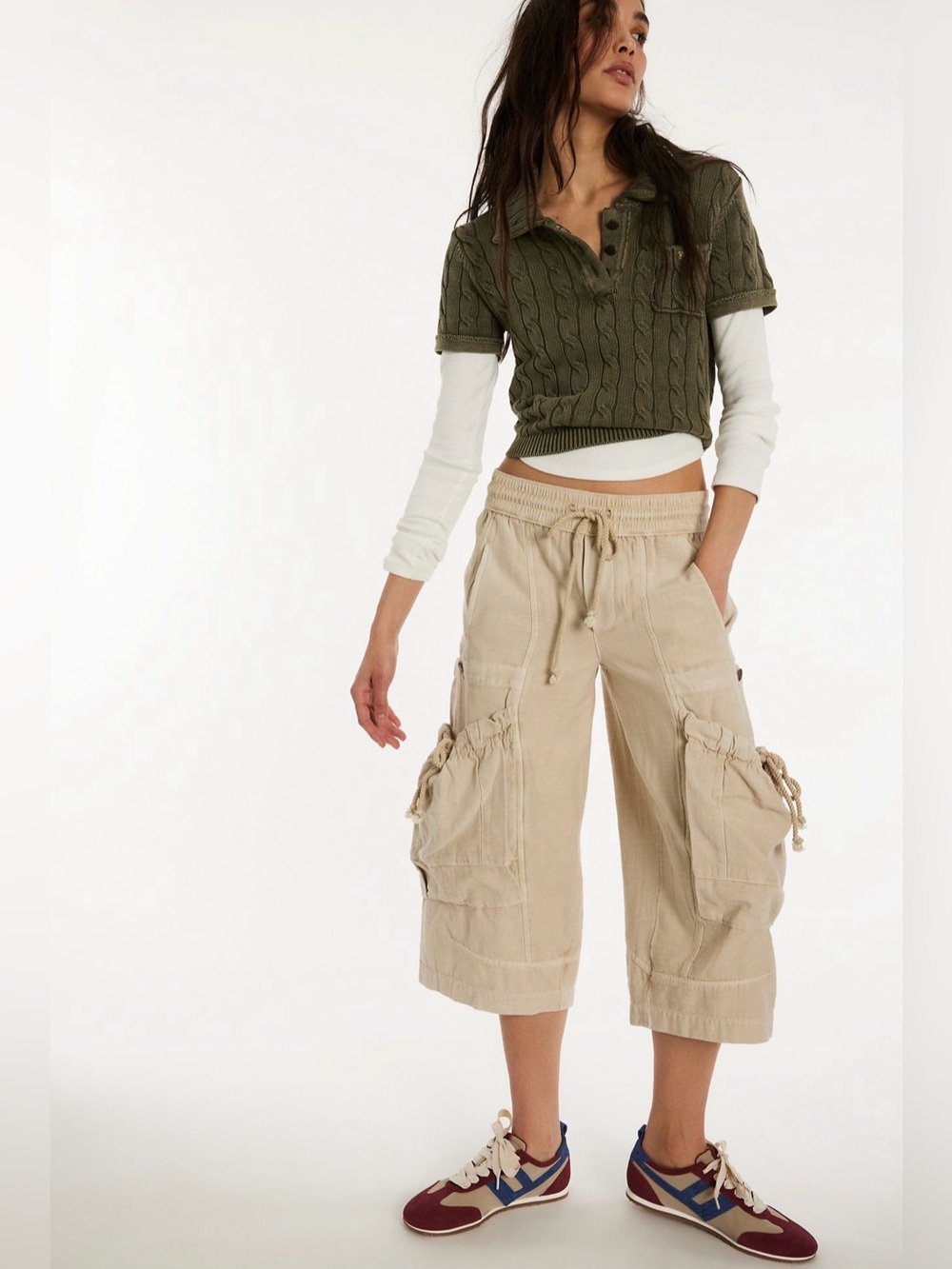 Free People We The Free Ashton Crop Pull-On Cargo Pants in Puff Pastry